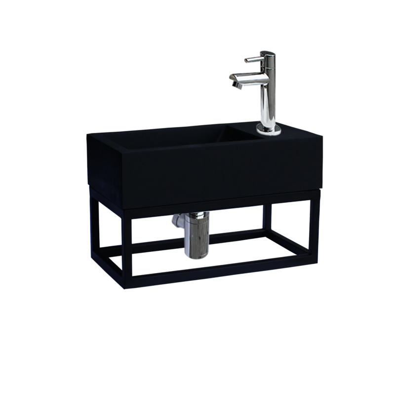 Badkamerplanet Fontein Frame Mat Zwart Quartz Chroom 40x22x10 cm