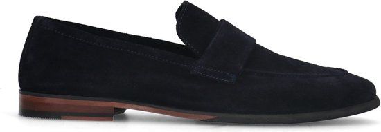 Manfield - Heren - Blauwe suède loafers - Maat 40