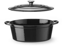 HENDI Braadpan van gietijzer met emaille - met druppeldeksel - 40,5x25,5x(h)13,4 cm - inhoud 6,88 liter - zwart - voor stoven, braden, oven en inductie