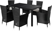 Casaria Polyrattan Tuinset - Stapelbaar 6 Stoelen & Tafel WPC - Zwart
