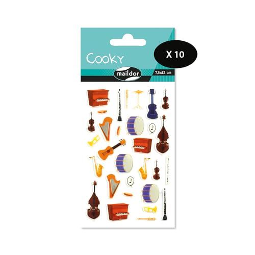Maildor CY079Cpack - 3D Cooky Stickers - Music Instruments - 10 Pack