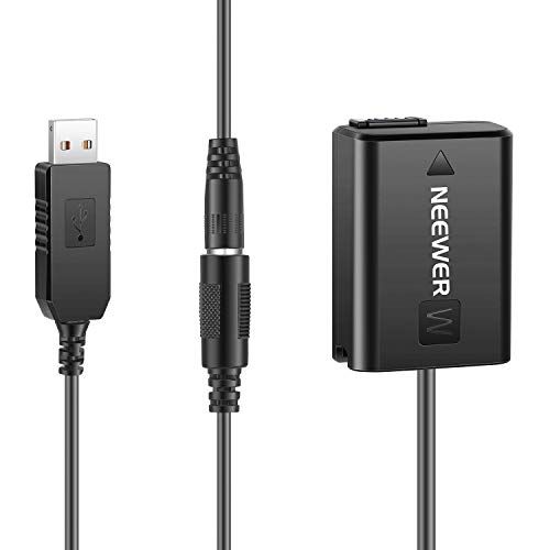 Neewer DC koppeling vervanging voor NP-FW50 Dummy accuvoeding met USB-kabel Compatibel met Sony A7 A7R A7S A7II A7RII A7SII A6500 A6400 A6300 A6100 A6000 NEX5 NEX7 DSC-RX10 II III IV
