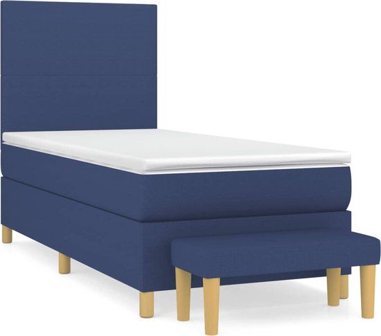 vidaXL Boxspring met matras stof blauw 90x200 cm