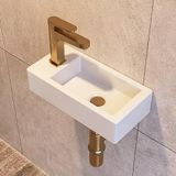 DeerValley DV-1V081LA Wastafel voor wandmontage, mini-rechthoekige wastafel, kleine badkamer garderobe, witte keramische wastafel zonder overloop (linkerhand)