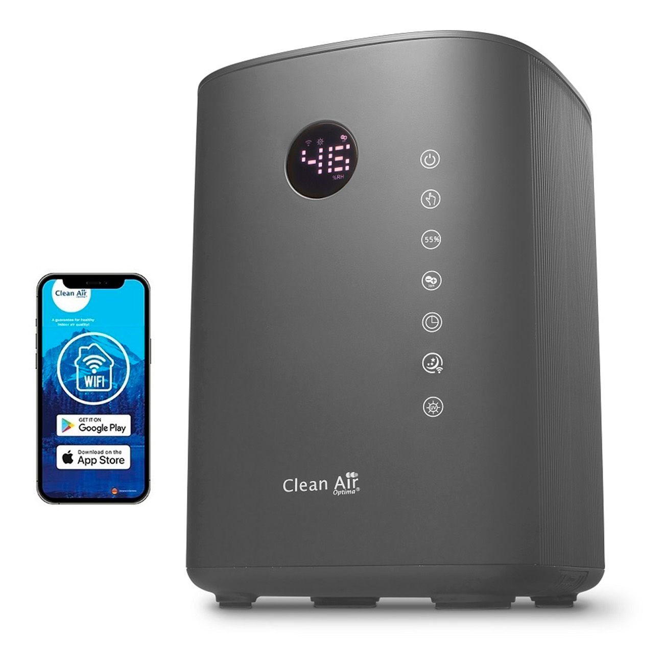 Clean Air Optima CA-605T Smart - 3-in-1 Luchtbevochtiger met Ionisator, UVC en Aromatherapie - Titanium Grijs