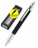 ONLINE 4-kleuren Carbon balpen | multifunctionele pen | 4 middelgrote navullingen - blauw, rood, groen, zwart | hervulbare balpen| stijlvolle zwarte carbon pen met geschenkdoos