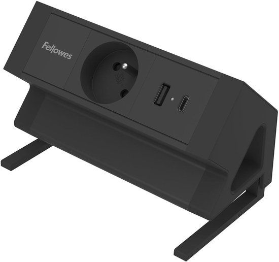Fellowes contactdoos Power Desk | 1 stopcontact + 1 x USB-A + 1 x USB-C | zwart | voor België