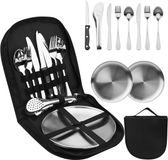 Bol Portable Cutlery Set 10-piece Stainless Steel Tableware With Case Spoons Forks Knife Clip Plate - Outdoor Hiking Picnic Travel For 2 Persons