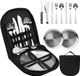 Bol Portable Cutlery Set 10-piece Stainless Steel Tableware With Case Spoons Forks Knife Clip Plate - Outdoor Hiking Picnic Travel For 2 Persons