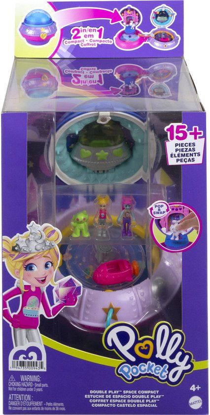 Polly Pocket Dubbele Compacts - Ruimteschip - Speelset met 2 micropoppen en accessoires