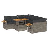 vidaXL Loungeset met Kussens, Poly Rattan, Grijs