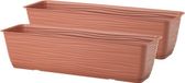Form Plastic Plantenbak Balustrade - 2x - kunststof - terracotta - L40 x B17 x H14 cm - met opvang schotel - rechthoek