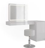 Vicco Table de maquillage Sherry, Blanc, 140,2 cm avec miroir LED, tabouret et module de porte