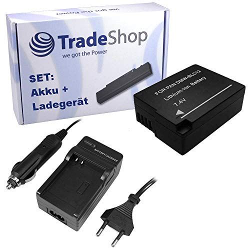 Trade Shop 2-in-1 set: Li-Ion accu 1250mAh + acculader met auto-adapter compatibel met Panasonic Lumix DMC-FZ200 DMC-G5 DMC-G5K DMC-G5X DMC-G5W