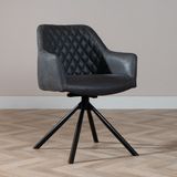 Bronx71® Industriële eetkamerstoel Dex draaibaar zwart/antraciet eco-leer