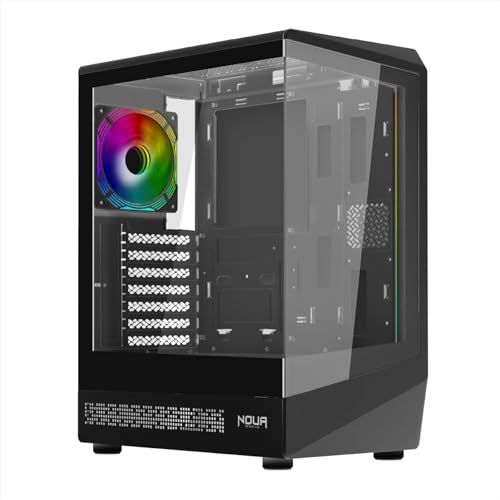 Noua Demon TK100, compacte ATX-gaming-behuizing, PWM ARGB en ledstrips, Mid-Tower USB 3.0 en type-C, voor- en zijafdekking van gehard glas, zwart