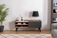 Hanah Home Stijlvolle tv-standaard met metalen frame, saffier- en antraciet, 120 x 38,6 x 49,6 cm, 100% melamine gecoat deeltjesbord, 18 mm dik, modern design voor de woonkamer