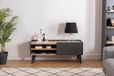 Hanah Home Stijlvolle tv-standaard met metalen frame, saffier- en antraciet, 120 x 38,6 x 49,6 cm, 100% melamine gecoat deeltjesbord, 18 mm dik, modern design voor de woonkamer