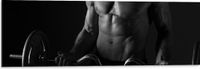 Merkloos / Sans marque Dibond - Gespierde Man met Barbell Zwart Wit - 90x30 cm