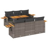 VidaXL 7-delige Loungeset met Kussens, Poly Rattan, Acacia, Grijs