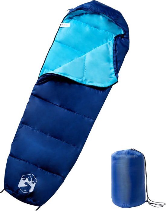 vidaXL Mummy Sleeping Bag for Adults, 3-Season Camping, Navy Blue and Blue