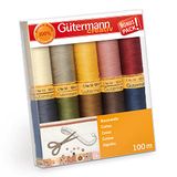 Gutermann 734521-3 draadset natuurlijk katoen 50 100m/10 rollen, meerkleurig