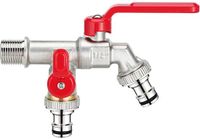 Merkloos Vorstbestendige Buitenkraan - Dubbele Buitenkraan - Tuin Besproeien - Dubbele Uitloop - 153 cm - Zilver/Rood