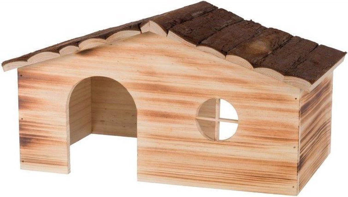 TRIXIE huis ragna 2 uitgangen konijn schorshout gevlamd 43x25x22 cm