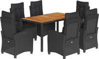 vidaXL 7-delige tuinset met kussens, zwart, van polyrotan