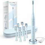 BarberBoss Sonic-tandenborstel voor volwassenen, oplaadbare elektrische tandenborstel met 5 reinigingsmodi, 3 intensiteitsniveaus, slimme druksensor, timer en 6 Dupont-opzetborstels, QR-7304
