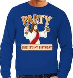 Bellatio Decorations Foute Kersttrui - Party Jezus - Blauw - Heren - XL