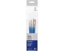 Winsor & Newton Cotman Aquarelpenseel Set – 5 Synthetische Penselen met Korte Steel (Rond 00, 2, 4, 6 & One Stroke)