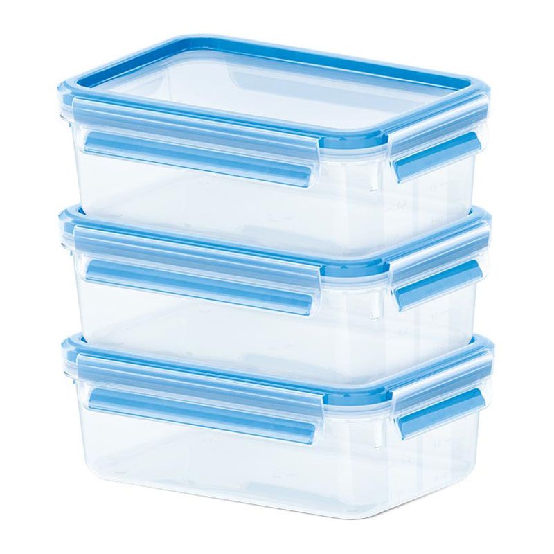 EMSA Clip & Close Rechthoekige Vershoudbakjes - 0.55L - 3 Stuks - Blauw/Transparant