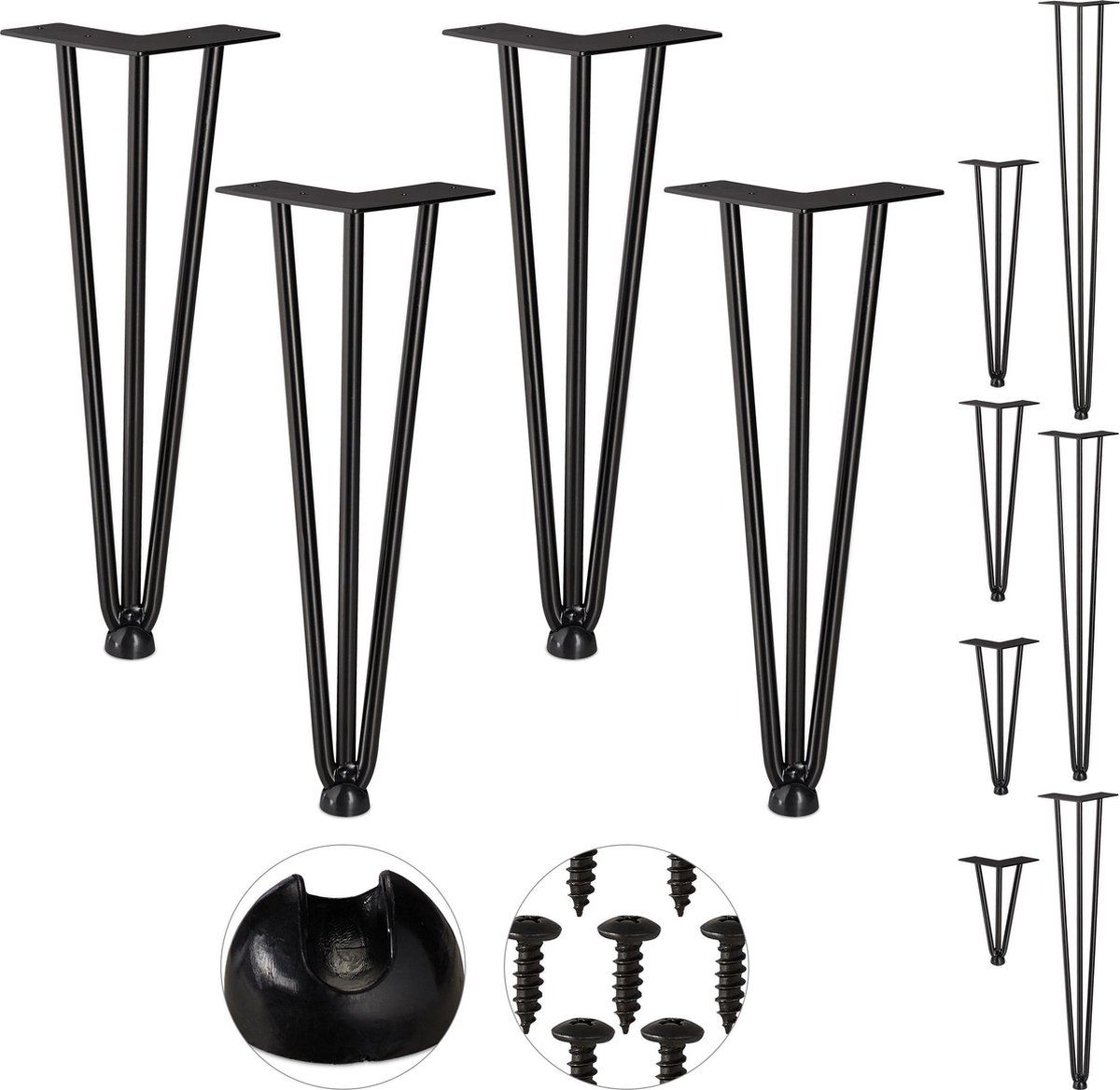 Relaxdays hairpin poten - set van 4 - meubelpoten - tafelpoten metaal zwart - vintage