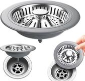 Sans marque 2 Pcs Bouchon d'évier, Filtre de comptoir, Bouchon d'évier pop-up, Drain 3-en-1, Bonde d'évier en acier inoxydable, Passoire d'évier, Filtre d'évier, Passoire d'évier de cuisine, pour attrape-résidus alimentaires