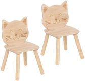 Atmosphera Kinder stoeltje Katje/poes - 2x - naturel - hout - D30 x H50 cm - bijzet stoeltjes