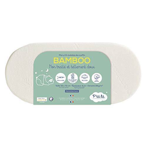 P'TIT LIT - Bamboe matras (60% polyester en 40% bamboe) voor wiegen - 72x32 cm - Zachte en zijdezachte viscose voor baby - Perfect voor kinderwagen en wieg - Omkeerbaar - Afneembare hoes