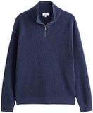 Next - Heren - Basic trui met kwartrits, textuur en standaard pasvorm - Blauw