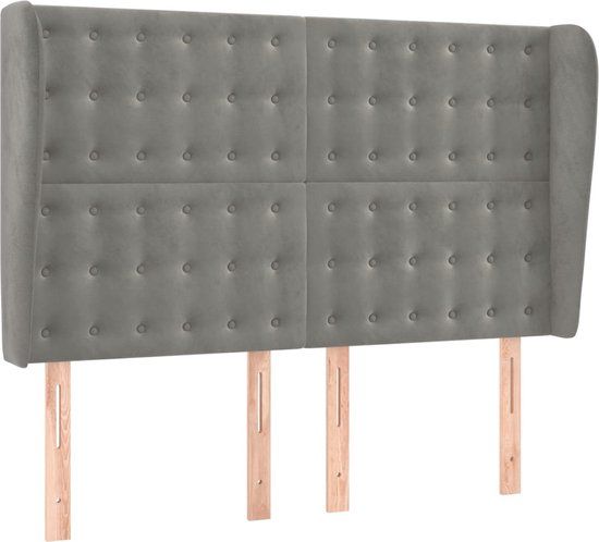 vidaXL Hoofdbord met randen 147x23x118/128 cm fluweel lichtgrijs