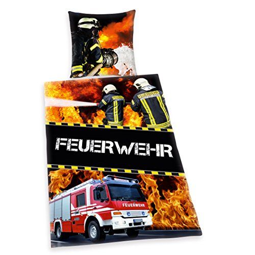 Klaus Herding GmbH Herding Young Collection Beddengoedset met Brandweer Omkeerbaar Motief, Katoen/Renforcé, Meerkleurig, Dekbedovertrek 135x200 cm, Kussensloop 80x80 cm