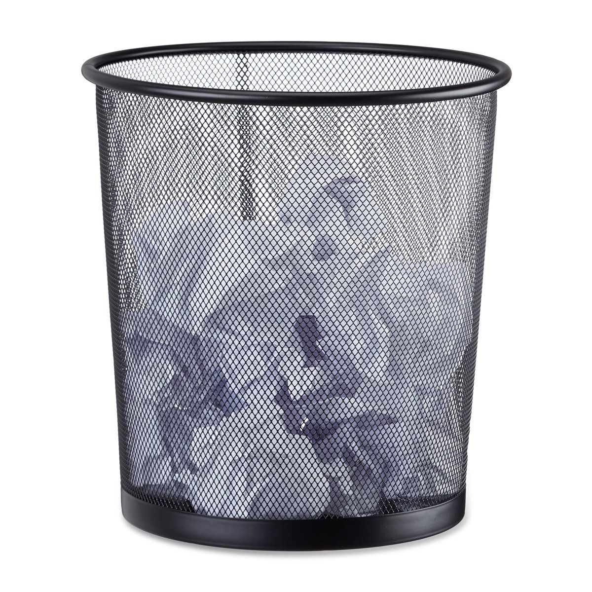 Relaxdays prullenbak metaal - gaas - afvalemmer - prullenmand - 26 cm Ø - 27,5 cm hoog zwart