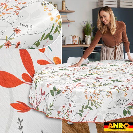 ANRO Tafelkleed Natuur Meerkleurig Ovaal 200x140cm Met sierband Afwasbaar Waterafstotend