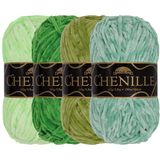 JubileeYarn Chenille Garen - Worsted Gewicht - 100g/Skein - Tinten Groen - 4 strengen