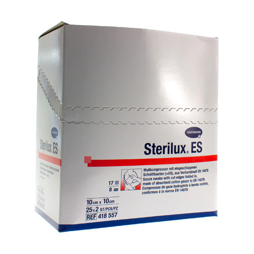 Sterilux ES Steriel kompressen 10 cm x 10 cm 8 lagen 25 x 2 stuks