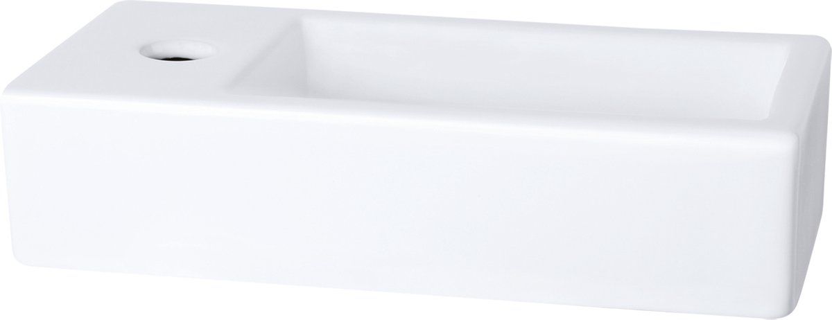 Differnz Ravo Fontein - Kraangat Links - Wasbak Keramiek Wit - 38.5 x 18.5 x 9 cm