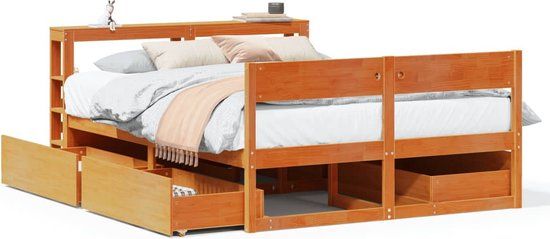 vidaXL Bedframe massief grenenhout wasbruin 135x190 cm