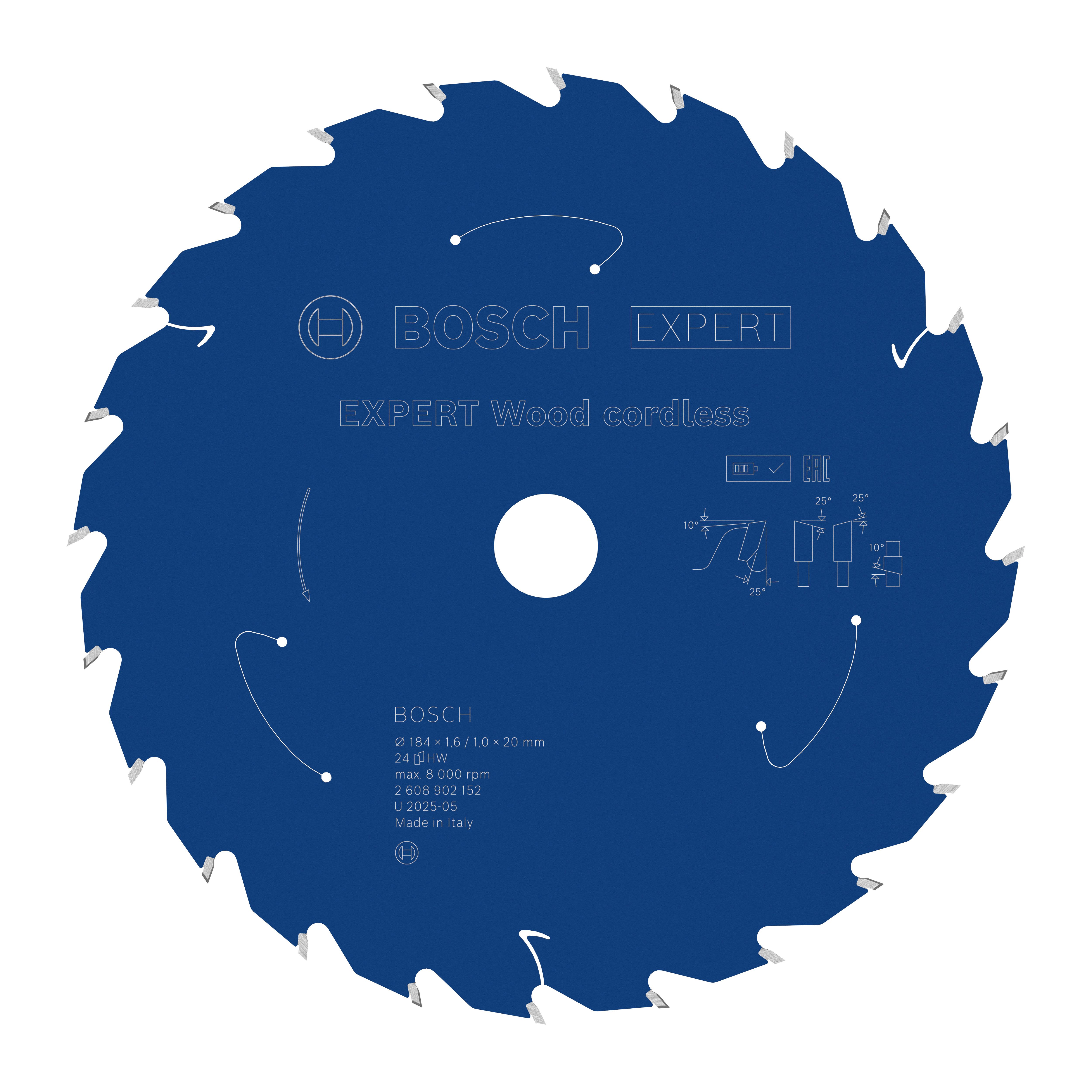Bosch Accessoires EXPERT Wood cordless Cirkelzaagblad | 184 x 1,6/1 x 20 mm | T24 - 2608902152