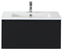 BES LED Frozen Badmeubelset 80 cm - Greeplijst in Kleur - Zwart Mat - Keramische Wastafel Wit 1 Kraangat