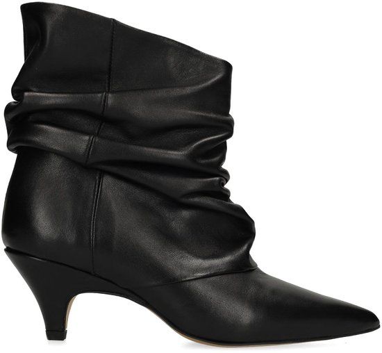 Manfield - Dames - Zwarte leren slouchy enkellaarsjes - Maat 42