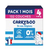 Carryboo Luiers maat 4 (7-18 kg) – gezond en ultra absorberend – 12 uur lekvrij – zonder ongewenste stoffen – gemaakt in Frankrijk – betaalbare prijs – 132 wegwerpluiers